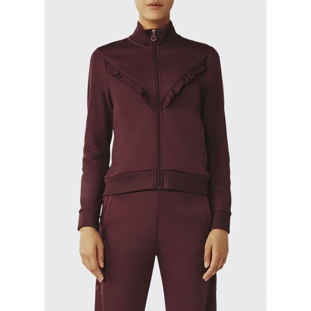 Tory Sport Maroon Tonal Ruffle‎ Track Jacket And Pants Sz XS Tory Burch Casual